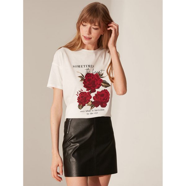 خرید تی شرت نخی گلدار زنانه ال سی وایکیکی کد 11261 | فروشگاه اینترنتی بانی استایل