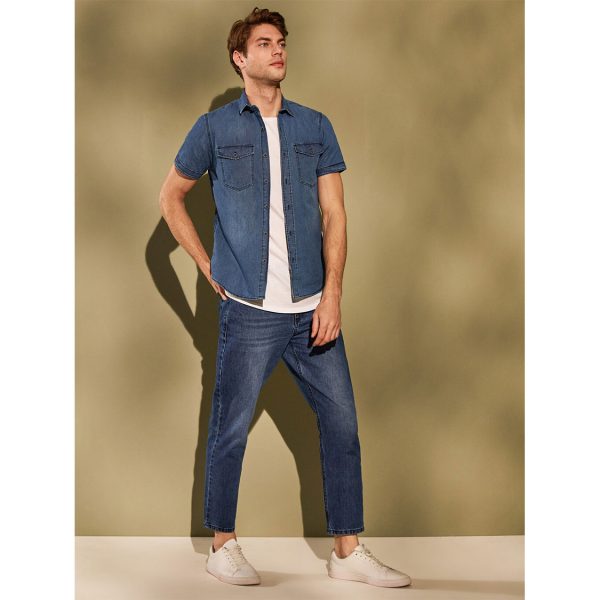 خرید پیراهن جین آستین کوتاه مردانه ال سی وایکیکی کد 14267 | فروشگاه اینترنتی بانی استایل