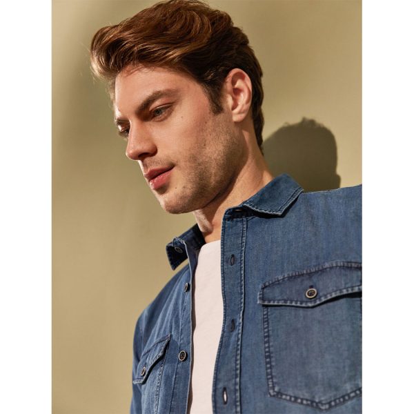 خرید پیراهن جین آستین کوتاه مردانه ال سی وایکیکی کد 14267 | فروشگاه اینترنتی بانی استایل