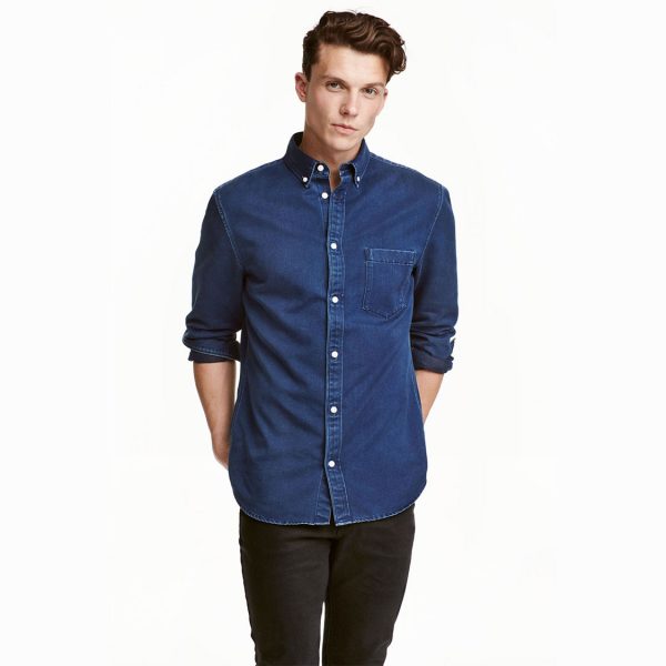 خرید پیراهن جین آستین بلند مردانه اچ اند ام کد 36609 | فروشگاه اینترنتی بانی استایل
