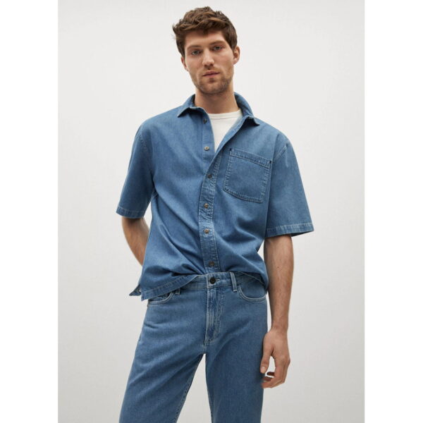 خرید پیراهن جین آستین کوتاه مردانه منگو کد 88347 | فروشگاه اینترنتی بانی استایل